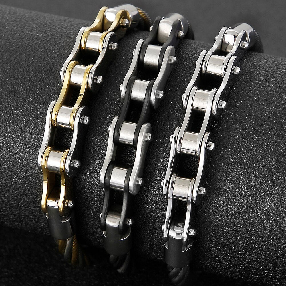 Stainless Steel 316L Bike Chain Bracelet - Gun Metal Finish 22mm Width